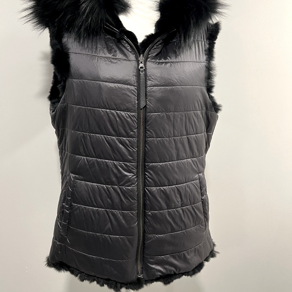 Mitchie’s Matchings Reversible Nylon/Rabbit Fur Vest with Silver Fox Trim NEW XL - Picture 5 of 7